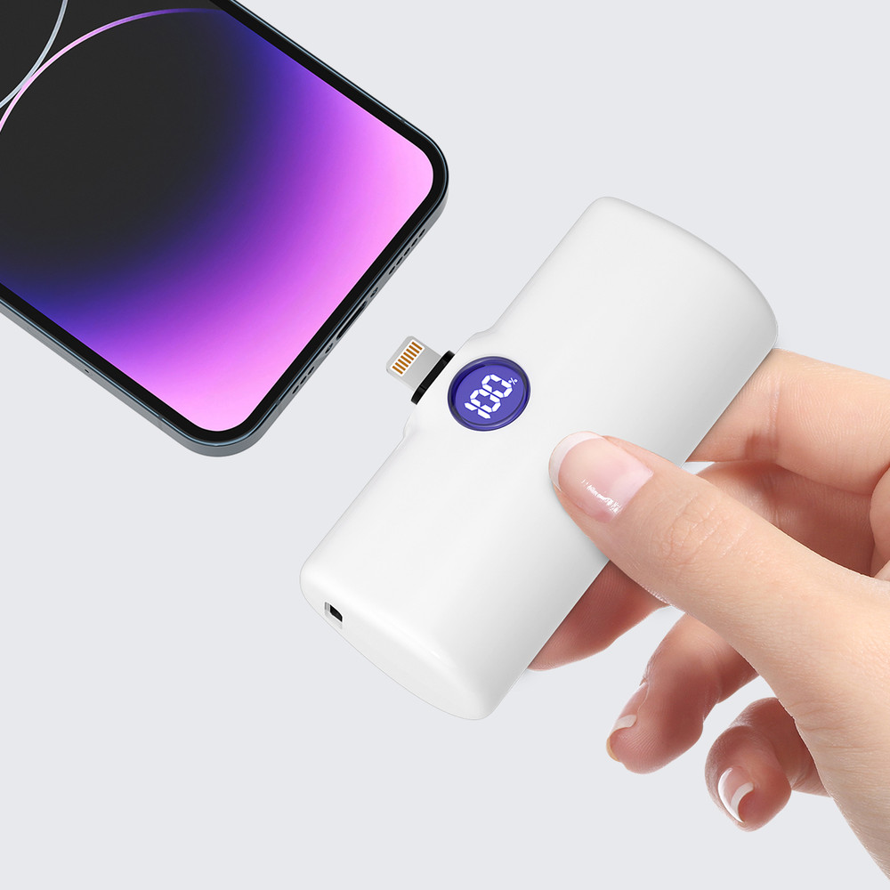 External Battery Type C or Lightning Plug, Power Bank for iPhone Samsung Xiaomi OPPO, Powerbank Fast Charging Portable