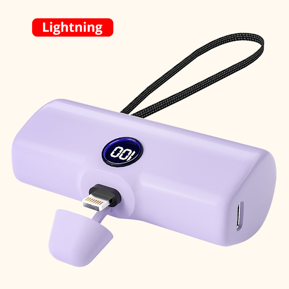 External Battery Type C or Lightning Plug, Power Bank for iPhone Samsung Xiaomi OPPO, Powerbank Fast Charging Portable