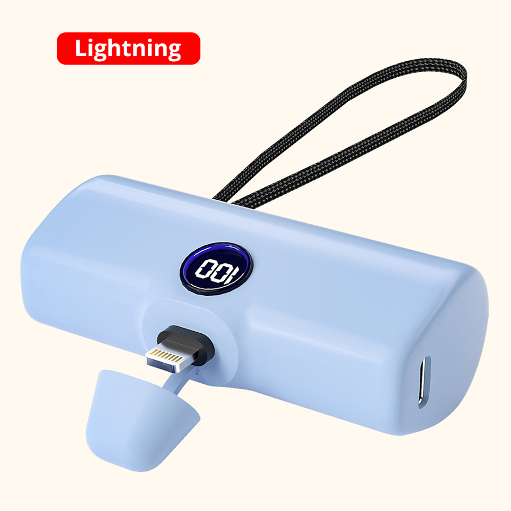 External Battery Type C or Lightning Plug, Power Bank for iPhone Samsung Xiaomi OPPO, Powerbank Fast Charging Portable