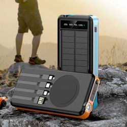 solar power bank by xiaomi, wireless fast charging battery, large capacity portable charger, dual usb ports