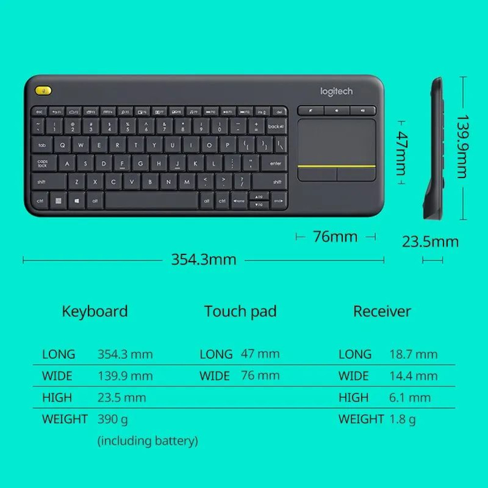 Android Smart TV Laptop Wireless Touch Keyboard Logitech K400Plus Control 4
