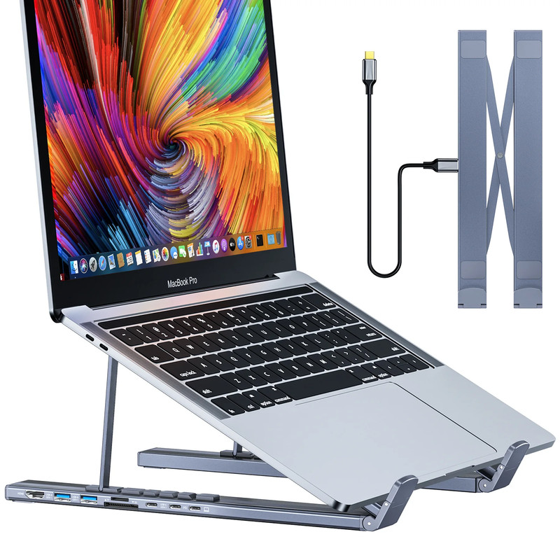 Laptop Holder Bracket HDMI SD TF, Universal Laptop Stand With USB Type-C HUB, Memory Card For MacBook, iPad Pro, Lenovo