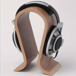 wooden headphone stand u shape, walnut headphone display stand, universal desktop headphone holder for home office