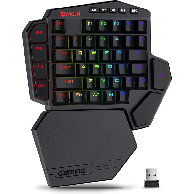 One Handed Mechanical Keyboard Redragon K585 PRO Wireless RGB 7 Onboard Macro Keys Detachable Wrist 0