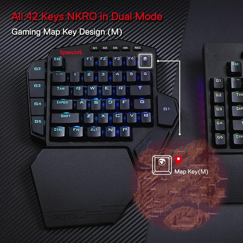 One Handed Mechanical Keyboard Redragon K585 PRO Wireless RGB 7 Onboard Macro Keys Detachable Wrist 3