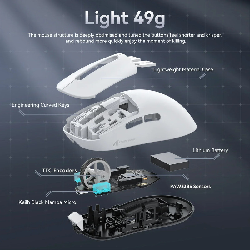 Lightweight Macro Gaming Mouse, X3 PixArt Bluetooth Mouse, 2.4G Tri Mode Connection, Adjustable DPI, 650IPS Speed