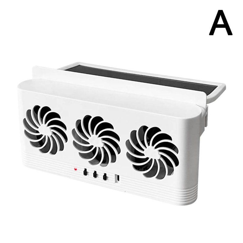 High Wind Power Solar Car Fan Air Circulation Cooling 3 Head Ventilation USB Rechargeable Exhaust F 6