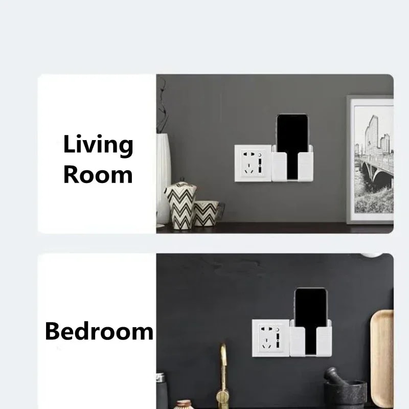 White Wall Phone Holder, Punch Free Mobile Charging Stand, Lazy Sticky Remote Storage Box, Wall Mount Organizer
