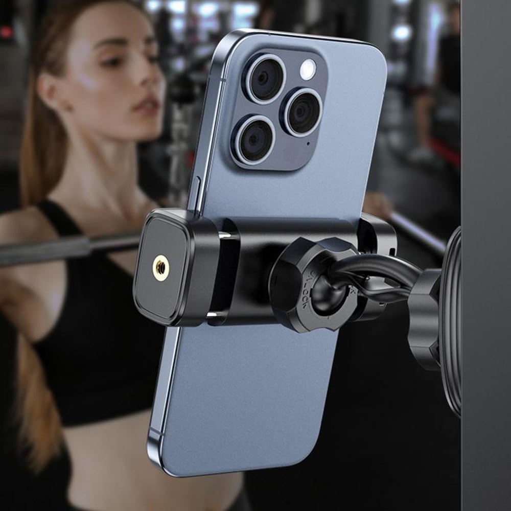 Adjustable, Gym Magnetic Phone Holder, Alloy Base, Smartphone Stand with Strong Magnetic Grip