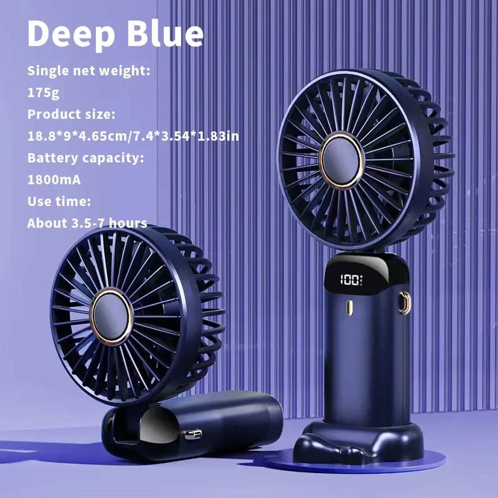 Foldable Portable Desk Fan Handheld Mini Fan 5 Speed USB Rechargeable Outdoor Neck Hanging Fan With 6