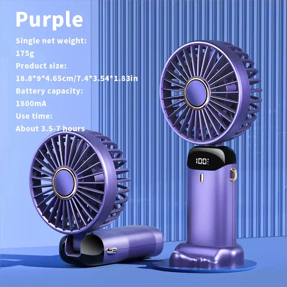 Foldable Portable Desk Fan Handheld Mini Fan 5 Speed USB Rechargeable Outdoor Neck Hanging Fan With 8