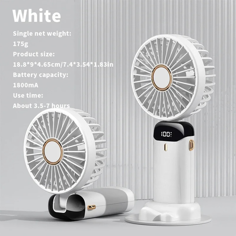 Foldable Portable Desk Fan Handheld Mini Fan 5 Speed USB Rechargeable Outdoor Neck Hanging Fan With 9