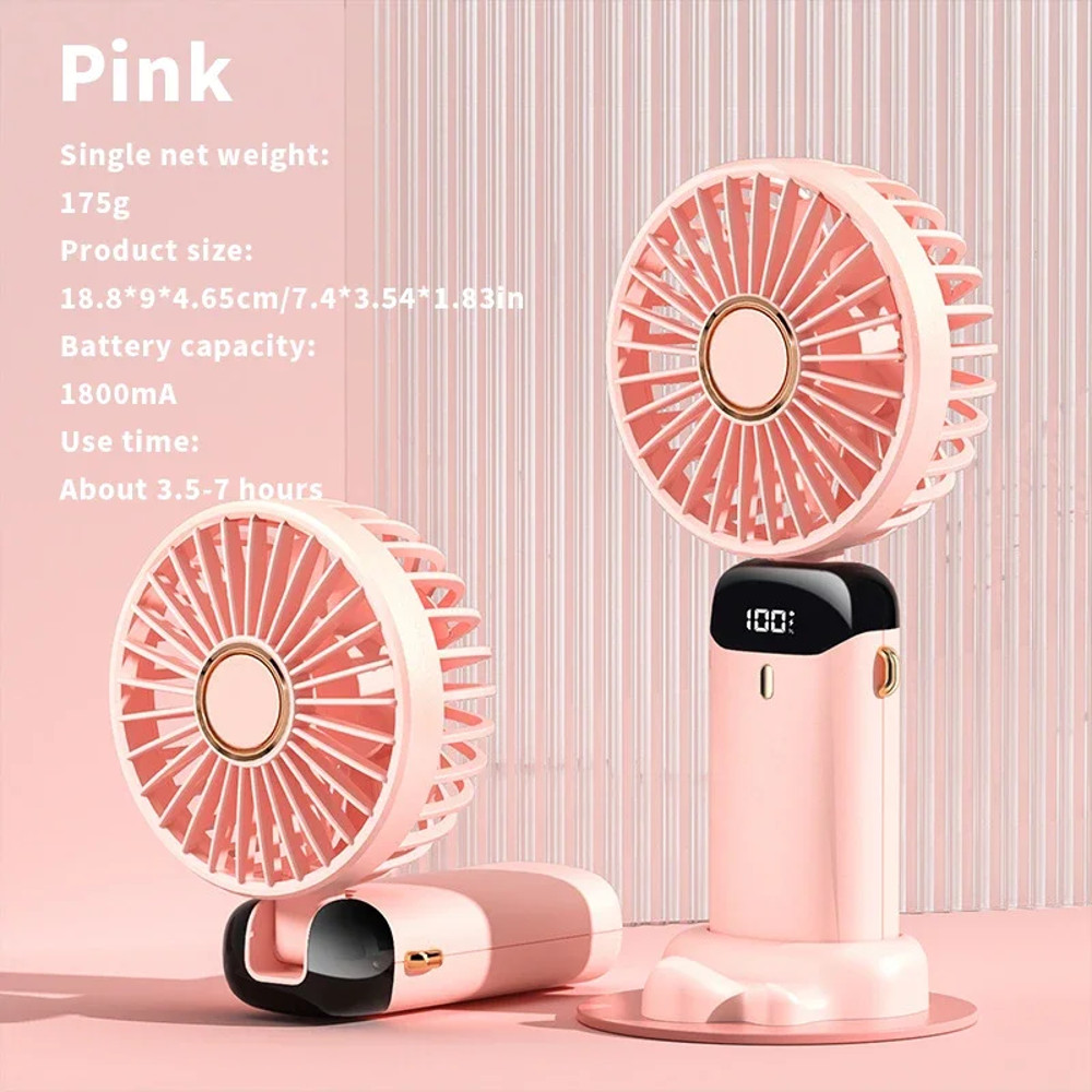 Foldable Portable Desk Fan Handheld Mini Fan 5 Speed USB Rechargeable Outdoor Neck Hanging Fan With 11