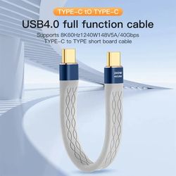 fast charging usb c cable, short type c cord, 8k 40gbps data transfer, flat slim fpc, data charge extension cable