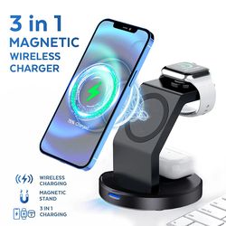 wireless charging station dock, magnetic charger stand for smartphones, magsafe fast charge base