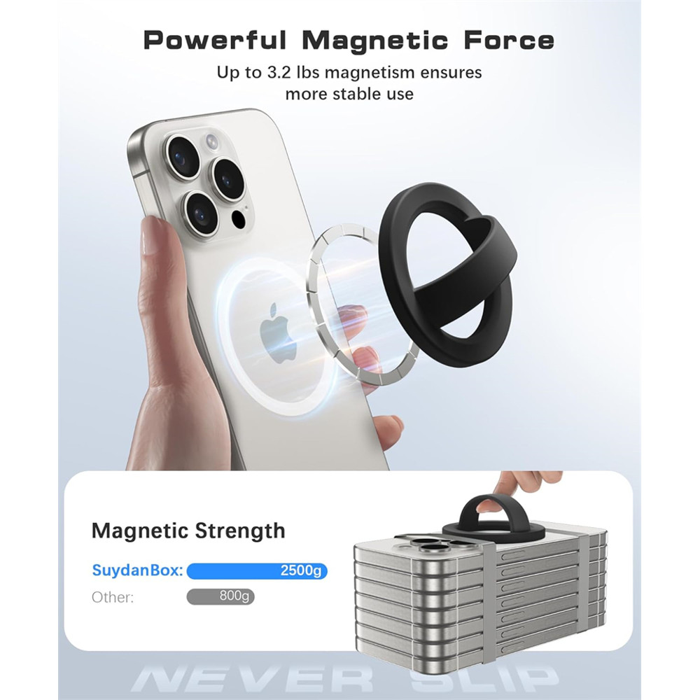 Finger Strap Phone Ring Holder, Magnetic Silicone Soft Grip for Magsafe iPhone 16, Universal Mac Safe Loop Stand Support