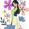 Disney Mulan Sweet Kawaii Floral Watercolor Princess Sketch.png