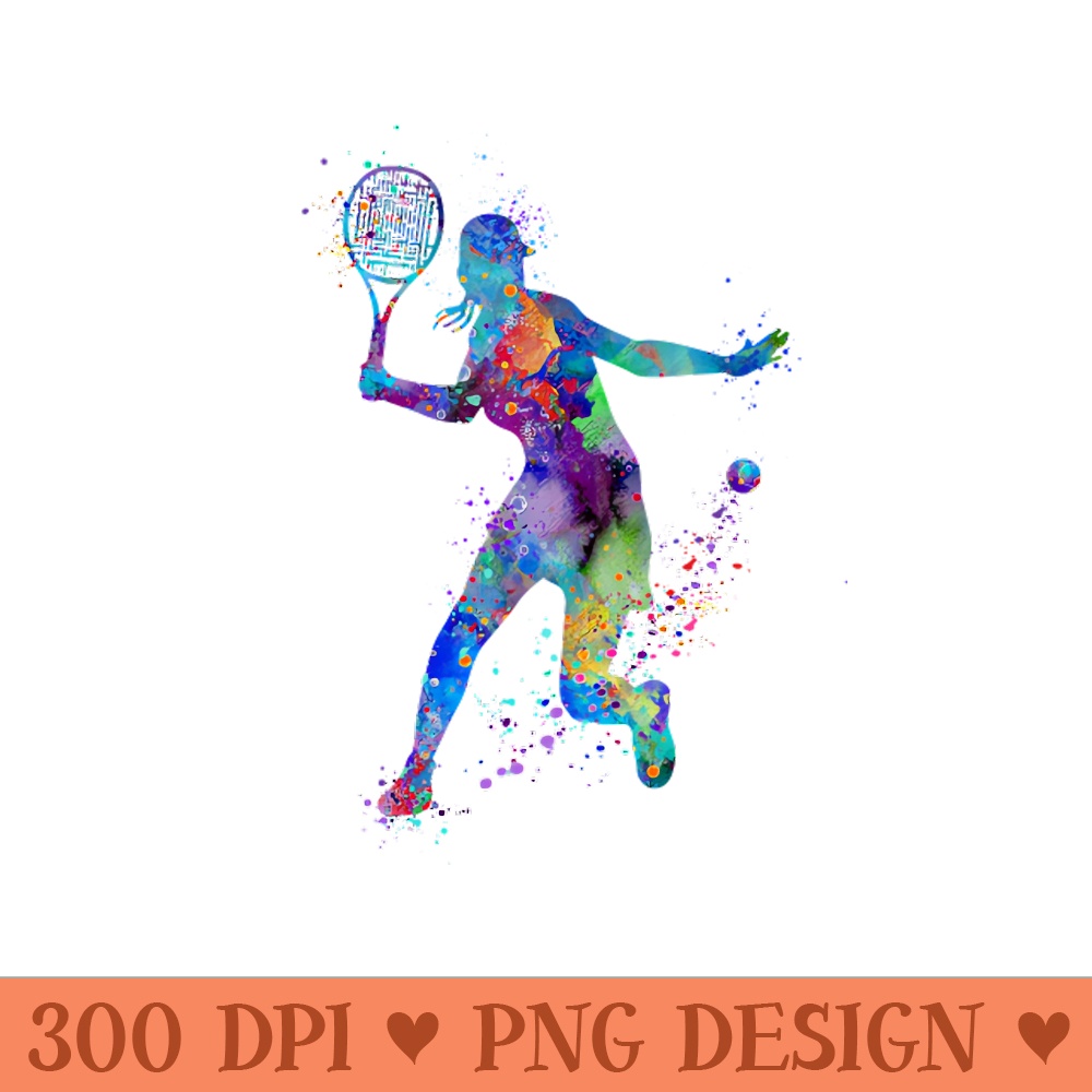 Girl Tennis Player Colorful Watercolor - Download PNG Graphics - Customer Support