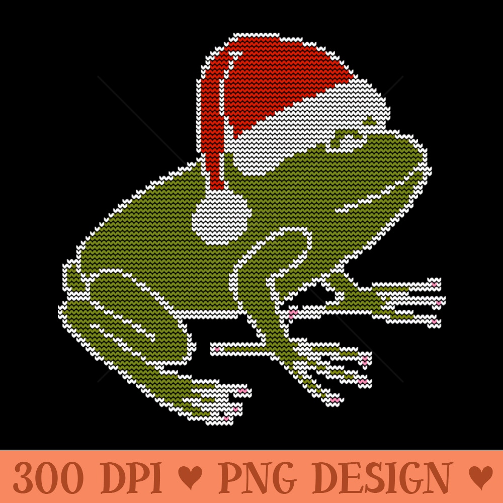 White Line Knitted Frog Wearing Christmas Santa Hat - - Convenience