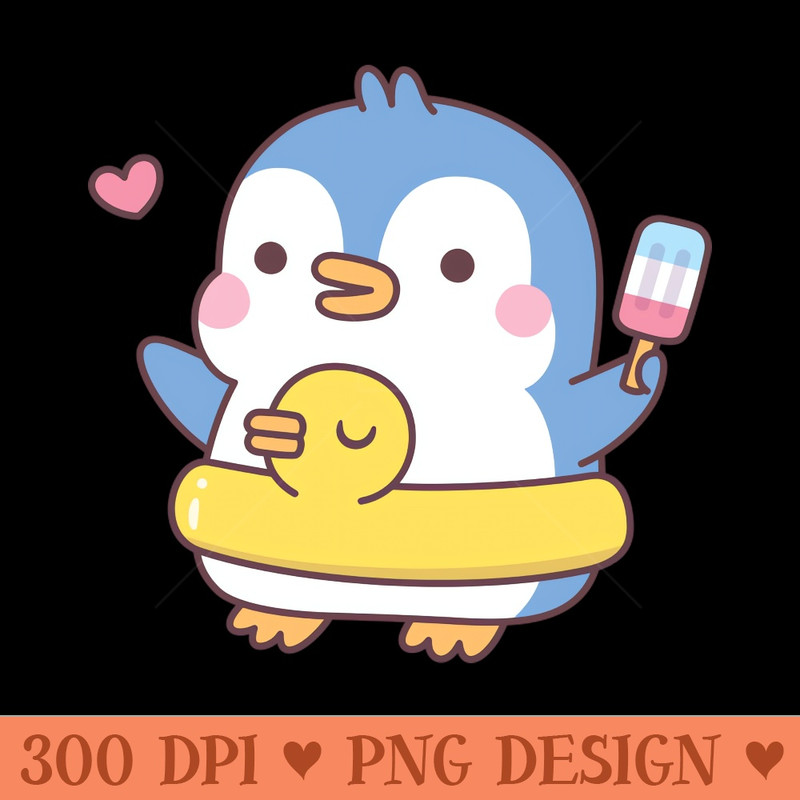 Cute Penguin With Duck Pool Float - PNG Downloadable Art - Popularity
