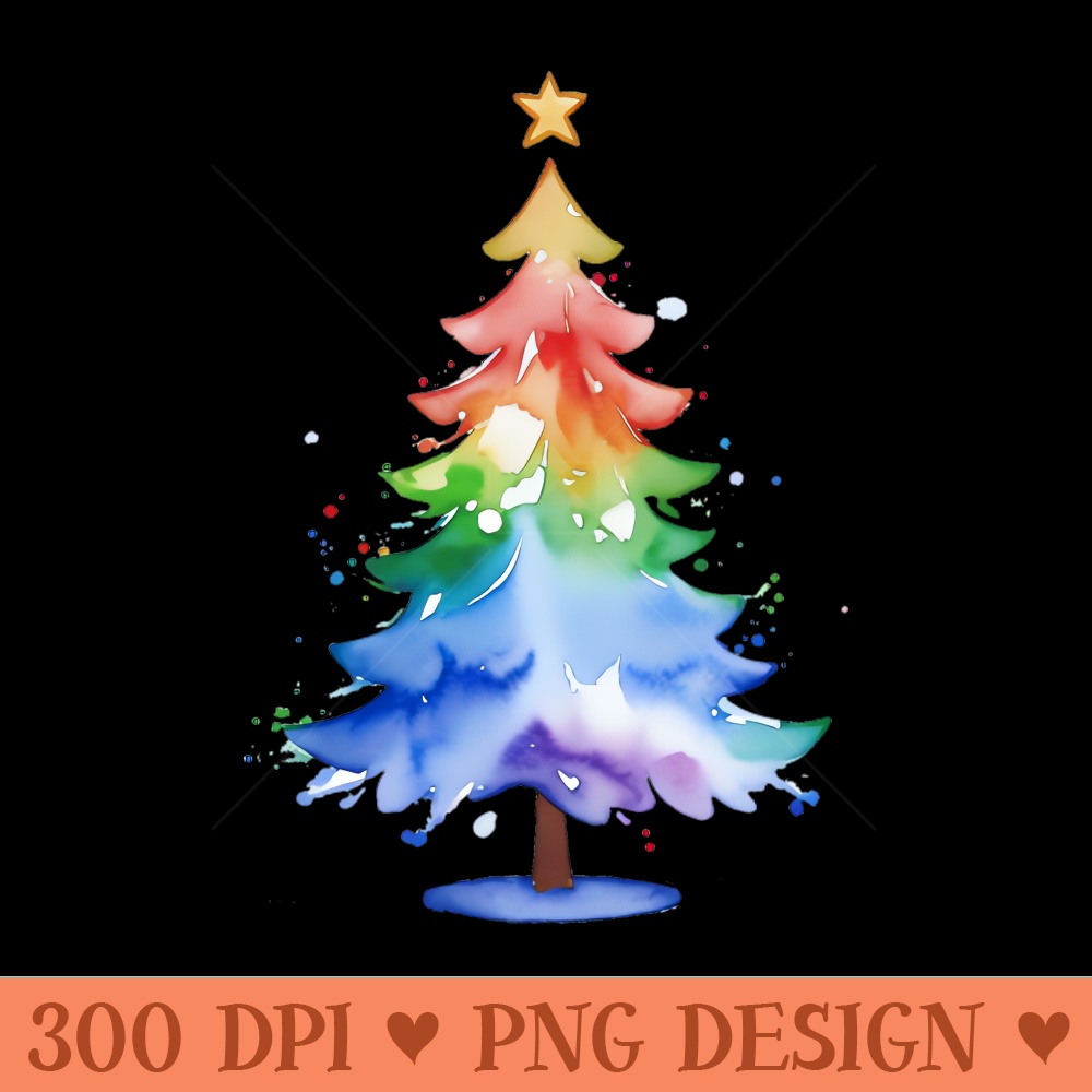 Gradient Watercolor Rainbow Christmas Tree Gay Pride T-Shirt - PNG File Download - Convenience