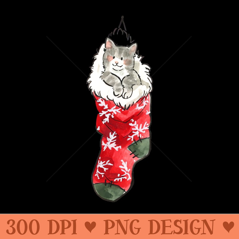 Christmas grey kitten in a sock T-Shirt - PNG Download Pack - Latest Updates
