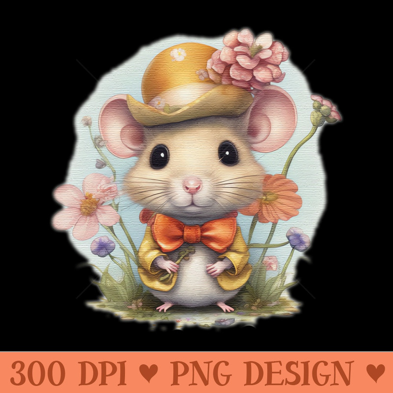 cute little mouse wearing a hat and a bow tie - PNG Designs - High Quality 300 DPI