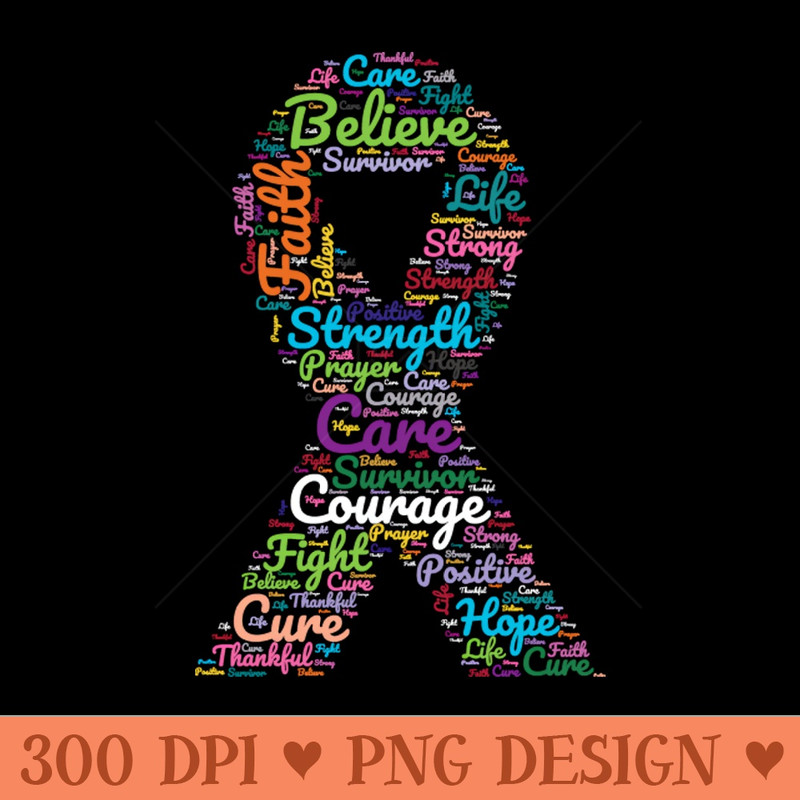 Cancer Awareness Ribbon With Positive Support Words - Digital PNG Art - Flexibility