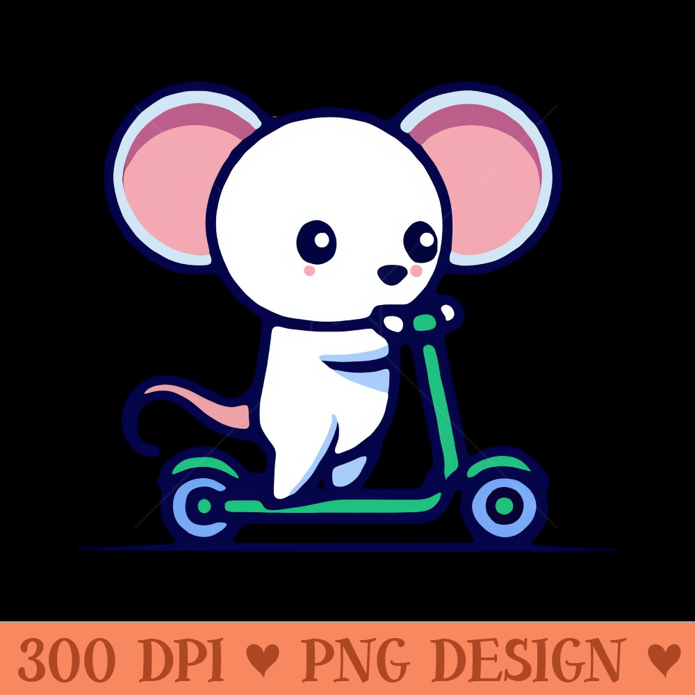 Kawaii Cute Mouse on a Scooter - PNG Downloadable Art - Professional Design