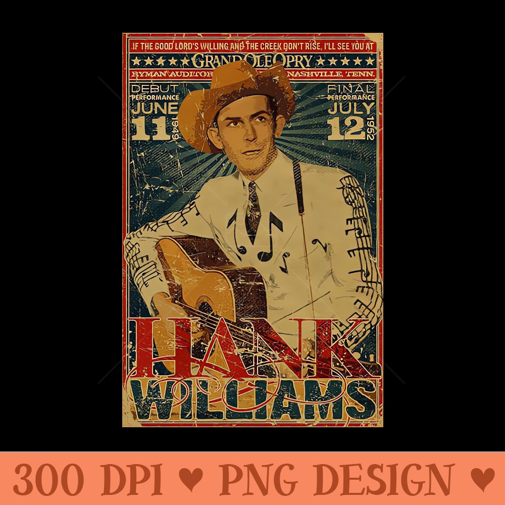 Vintage Poster Hank Williams - PNG Download - High Quality 300 DPI