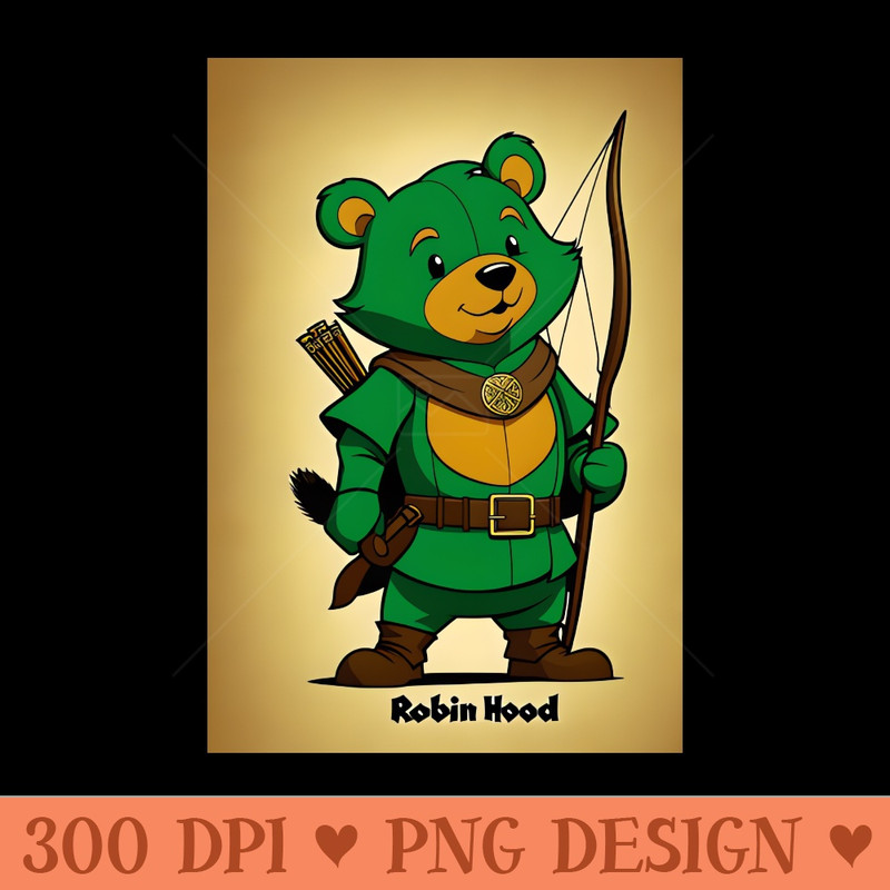 Adventurous Archer Robin Hood Bear - PNG Downloadable Art - Unique