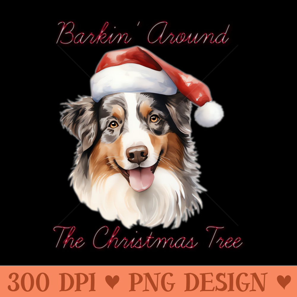 Christmas Australian Shepherd Dog in Santa Hat - Digital PNG Download - Customer Support