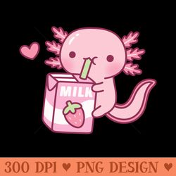 cute axolotl drinking strawberry milk doodle - png downloadable resources