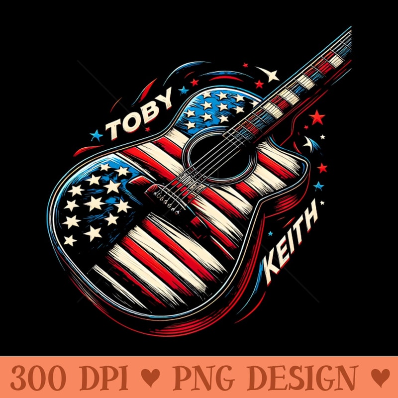 Guitar decorated with patriotic imagery and Toby Keith's name - PNG Download Bundle - Professional Design