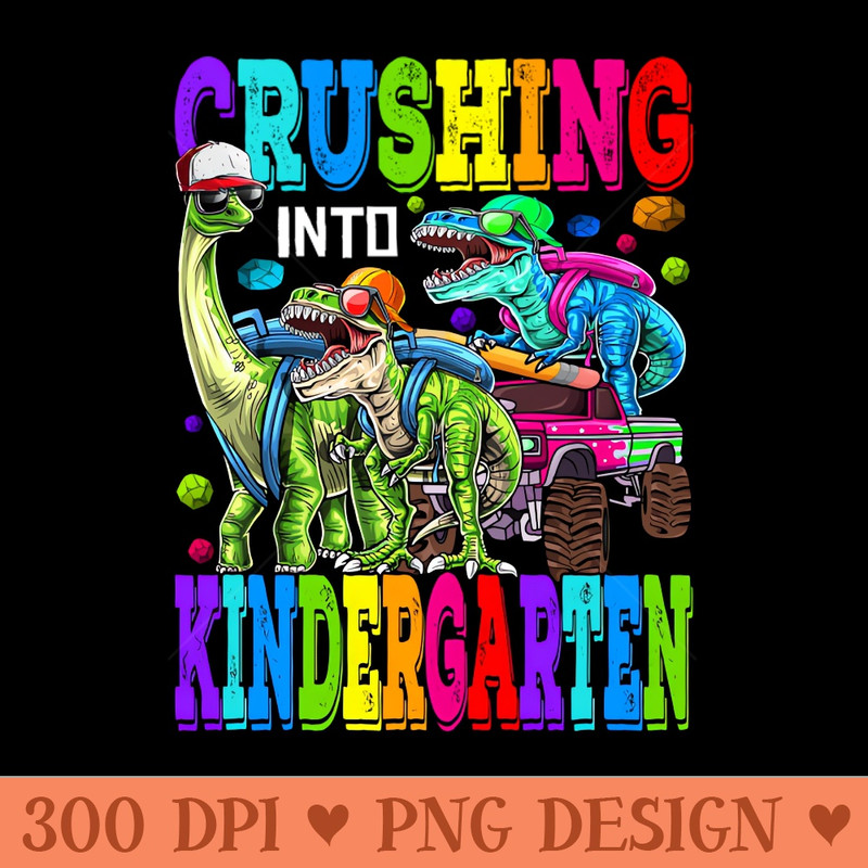 Crushing Into Kindergarten Monster Truck Dinosaur - Download PNG Graphics - Professional Design