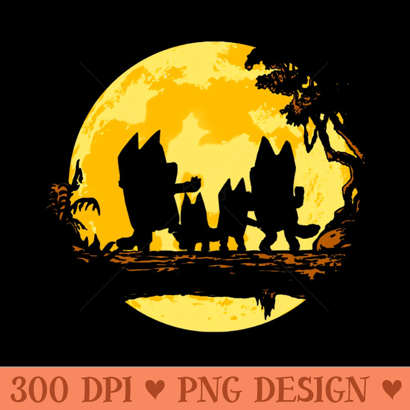 Bluey Walking Under Yellow Moon - PNG Clipart - Good Value