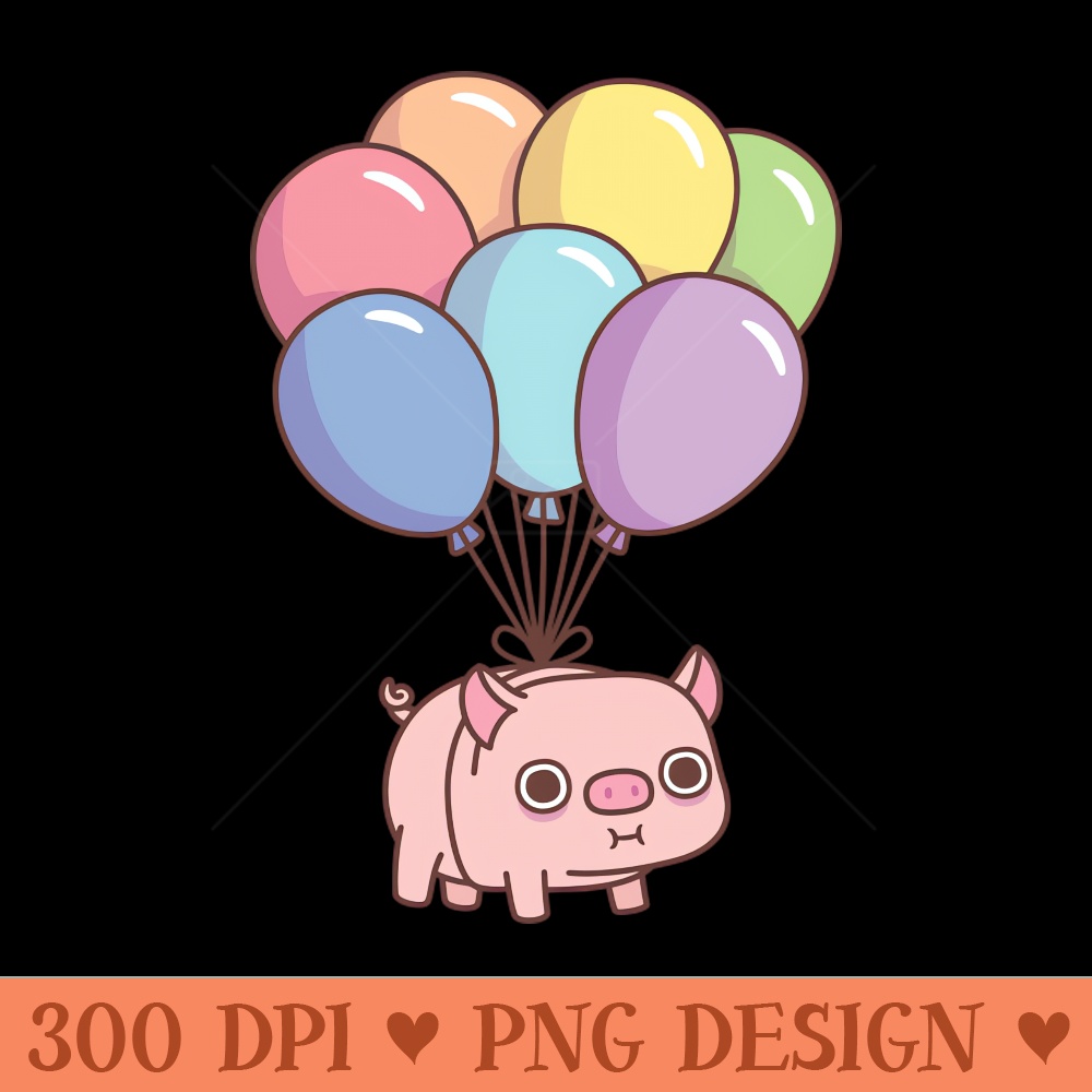 Cute Chubby Pig With Rainbow Balloons - PNG Illustrations - Professional Design