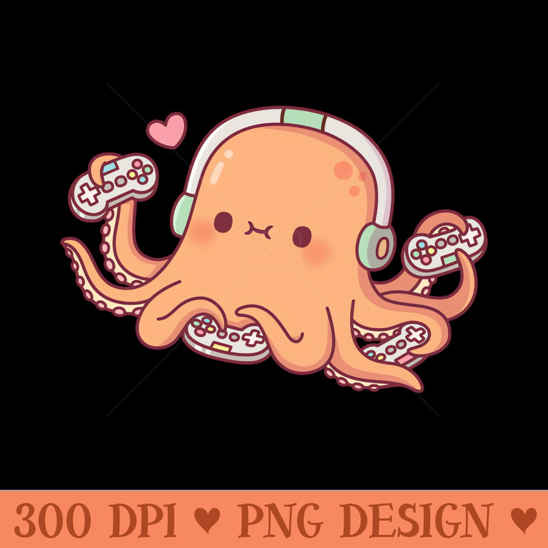 Cute Octopus Gamer With Four Video Game Controllers -  - Flexibility