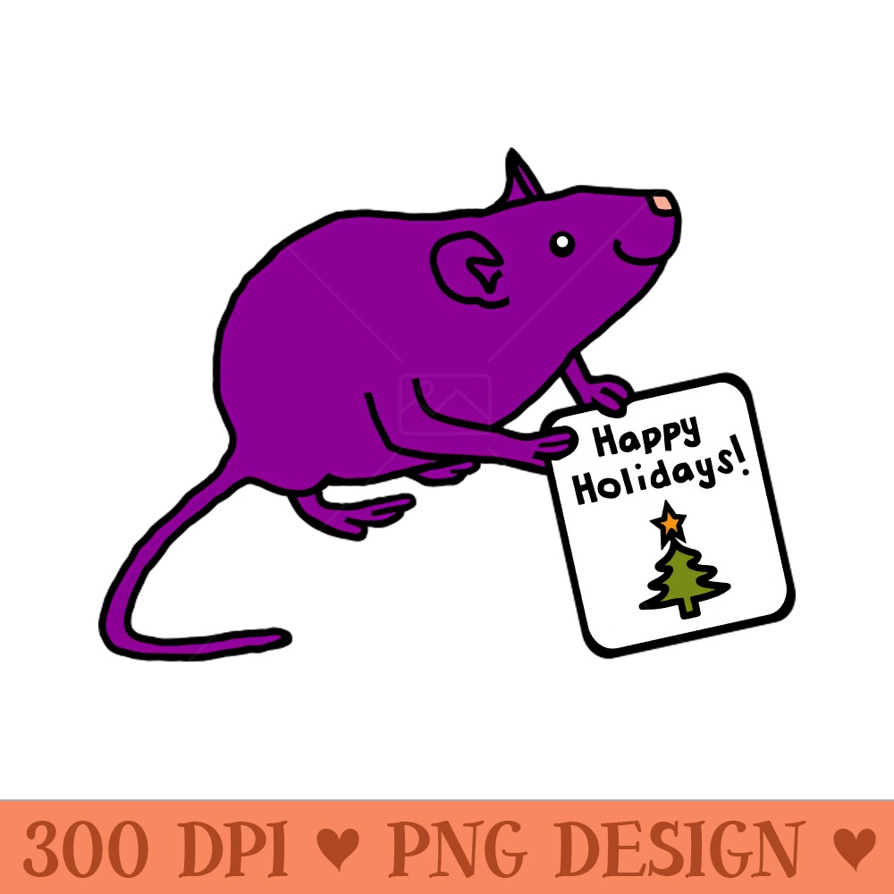 Cute Christmas Rat says Happy Holidays - Sublimation PNG Designs - Variety