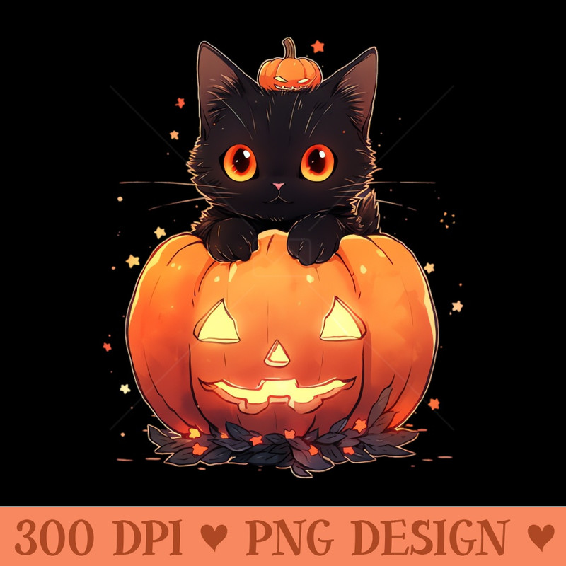 Cute Halloween Pumpkin Black Cat - Sublimation PNG - Customer Support
