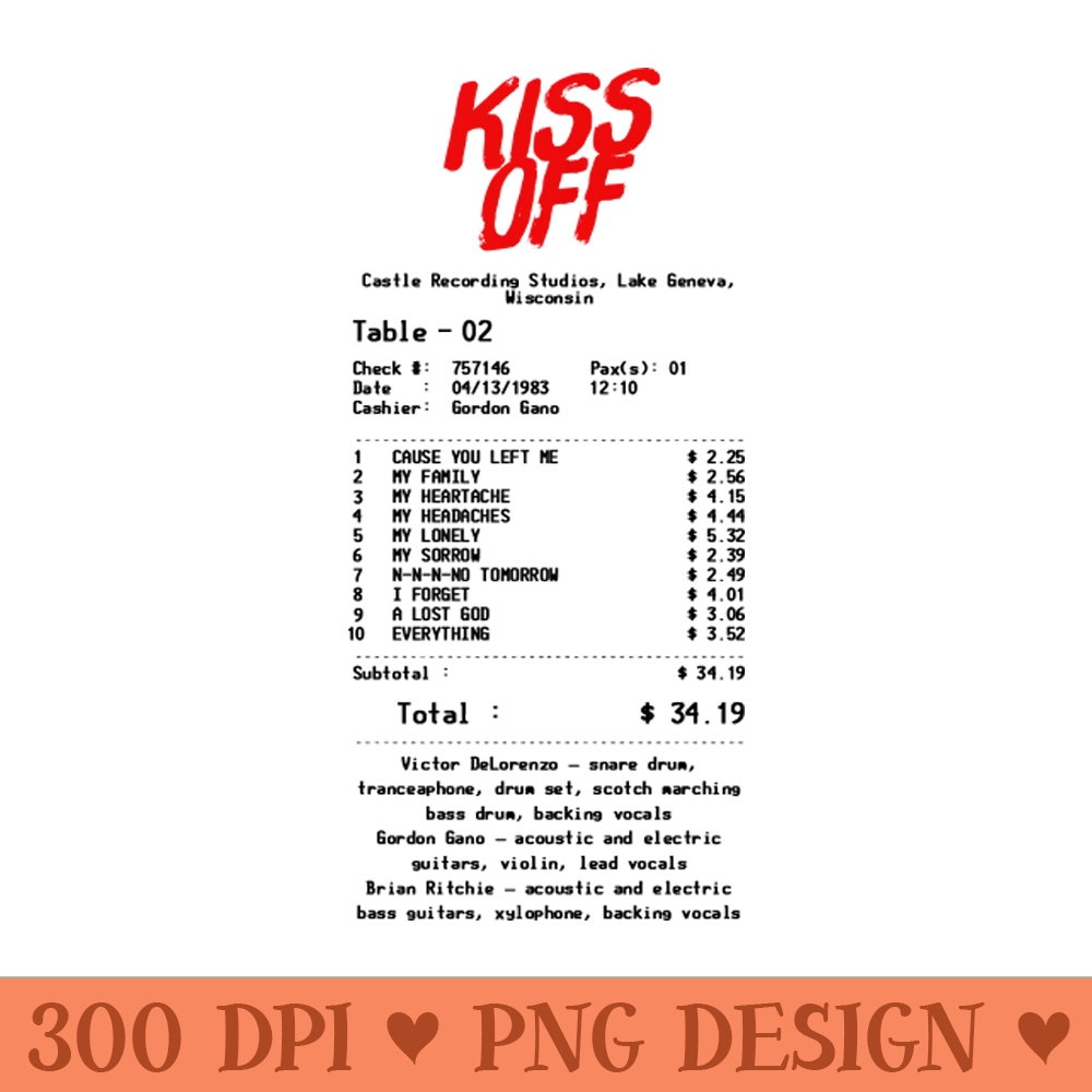 Kiss Off - Retro Receipt Design - Instant PNG Download - Customer Support