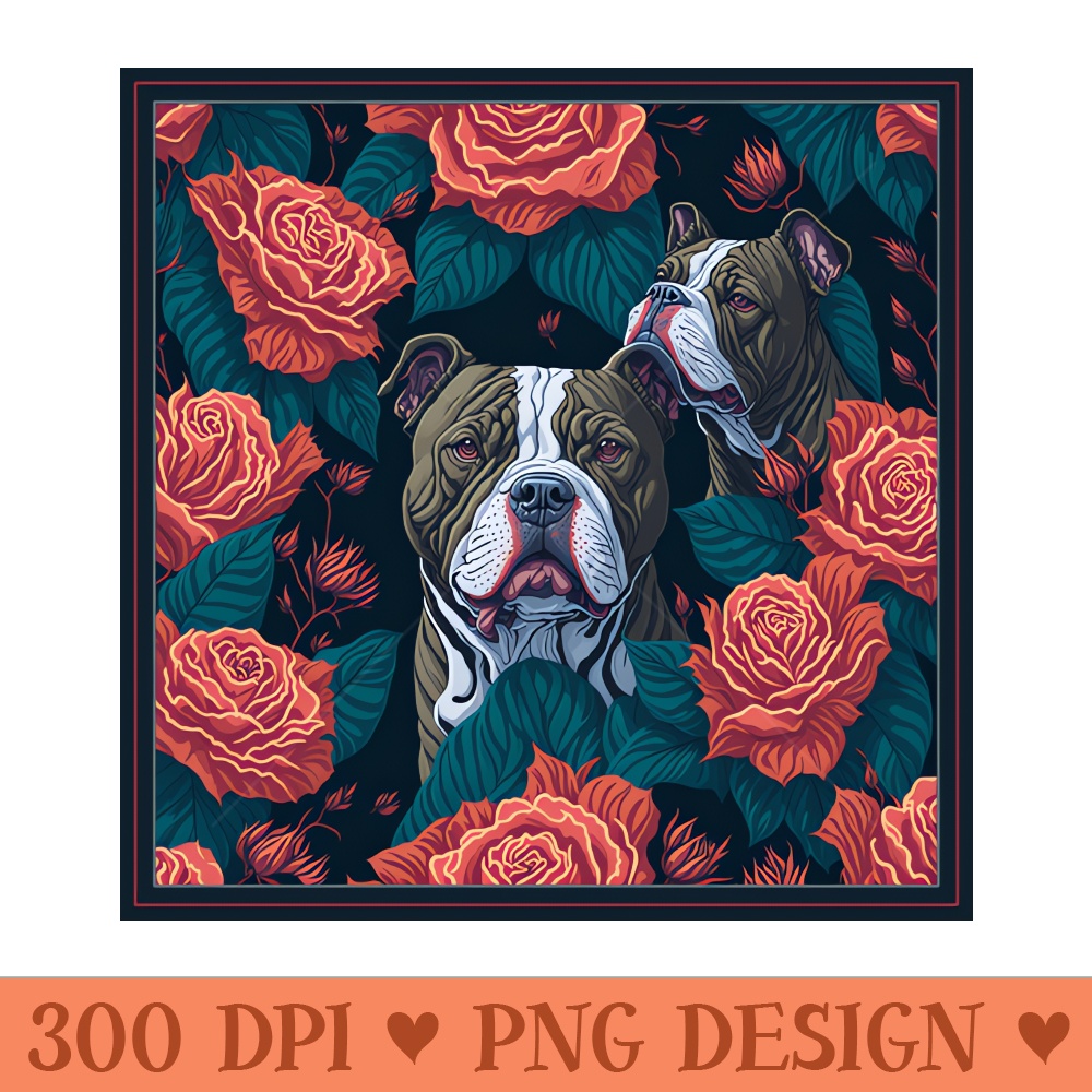 Dogs, pit bull and roses, dog, seamless print, style vector red roses grey pit - PNG Download Store - Variety