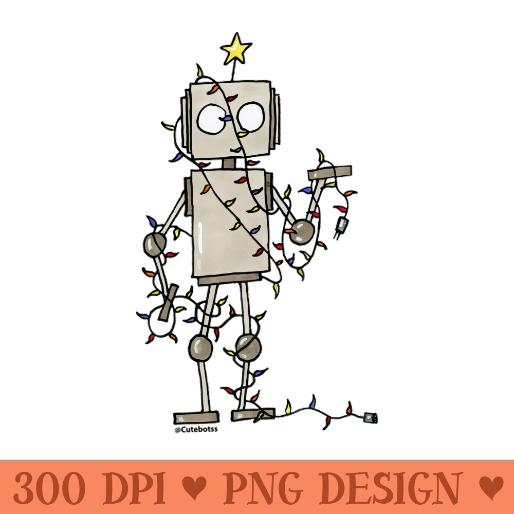 CuteBots wrapped in Christmas Lights - PNG Download Pack - Good Value