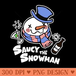 saucy the snowman - frosty humor - white outlined, color version - premium png downloads