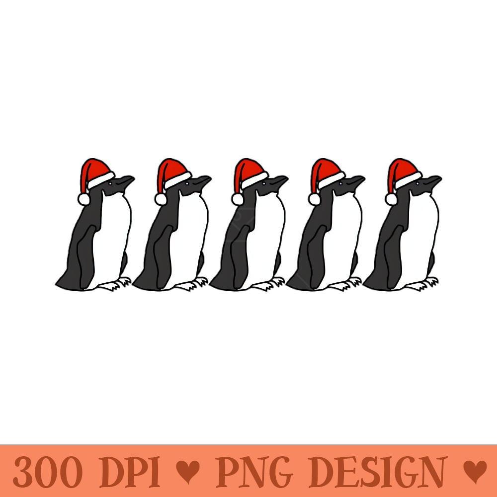 Funny Christmas Five Penguins in Santa Hats - PNG Artwork - Good Value