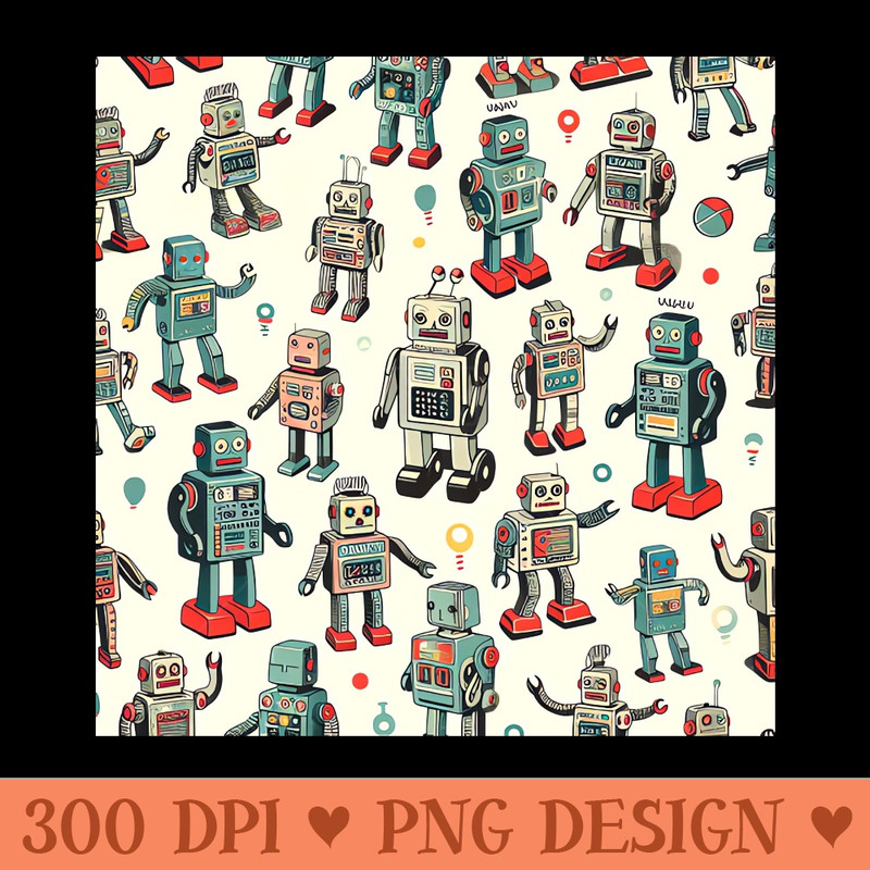 Retro Tin Toy Robots Pattern - PNG Download Pack - Flexibility