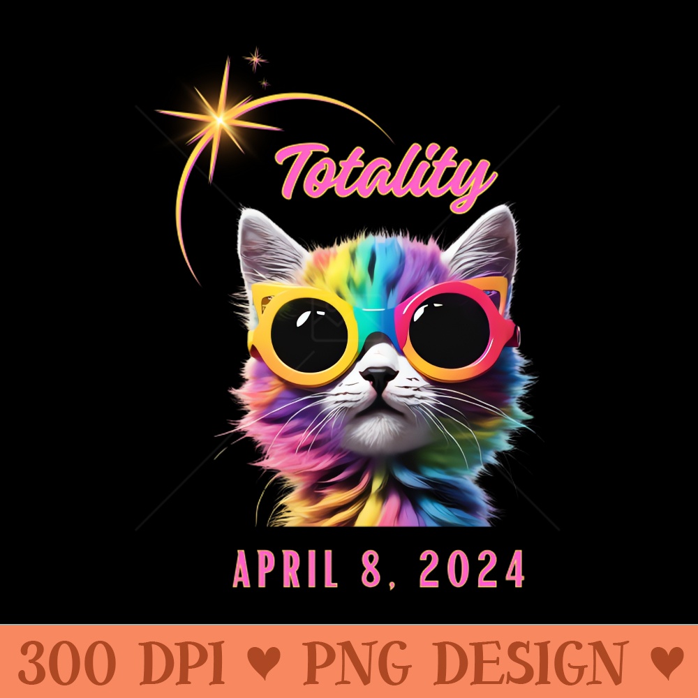Cute Solar Eclipse 2024 Cat Wearing Rainbow Glasses - PNG Design Downloads - Customer Support
