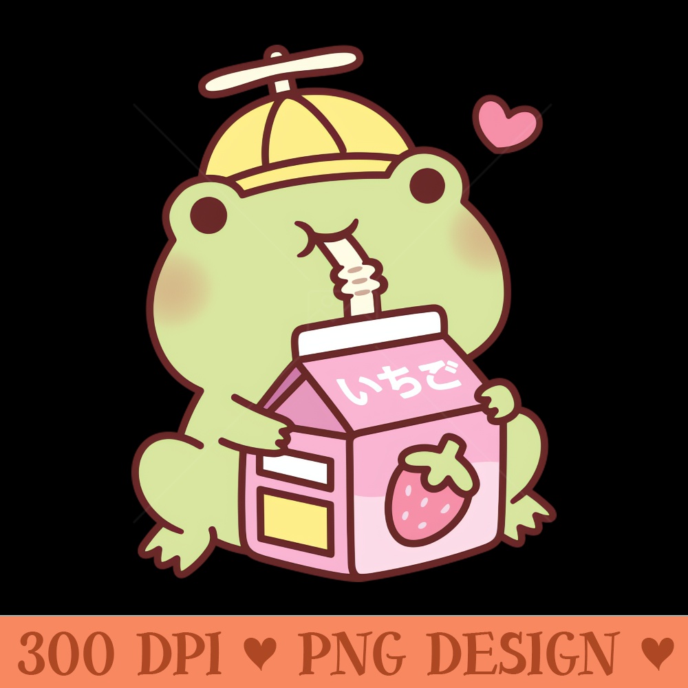 Cute Frog Loves Strawberry Milk - Sublimation PNG - Good Value