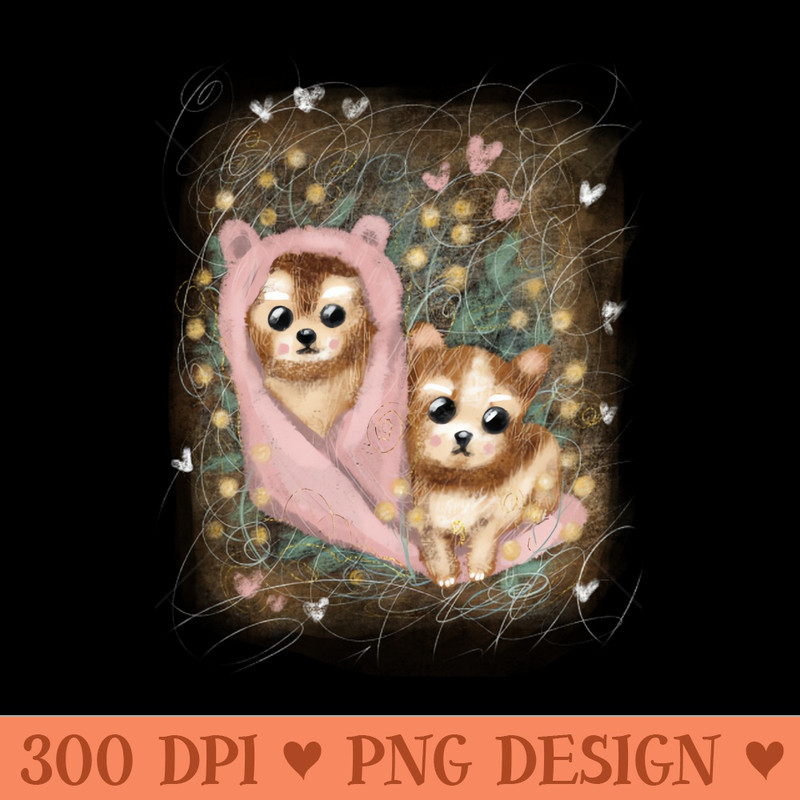 Cute colorful illustrations in retro style. Beautiful fluffy puppies. - PNG Download Pack - Unique