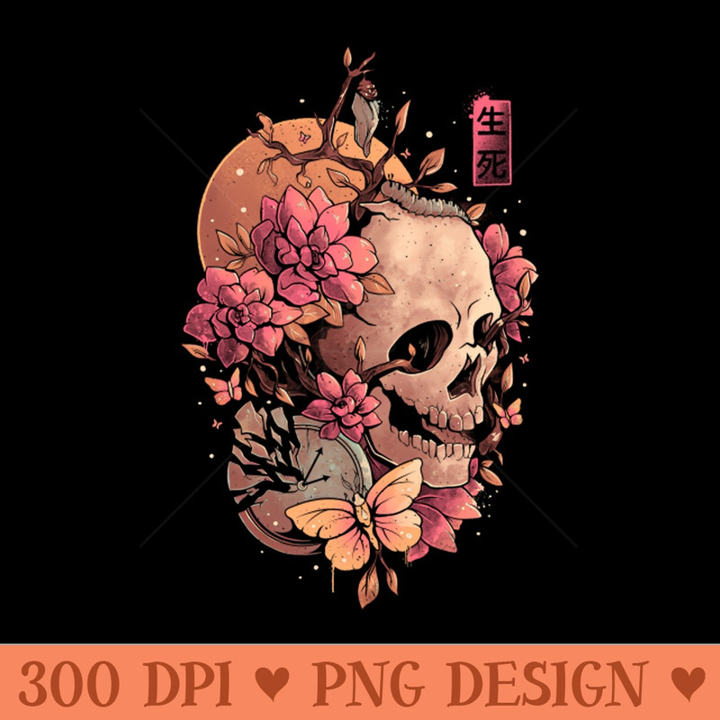 Time of the Death - Skull Flowers Gift - Digital PNG Graphics - Popularity